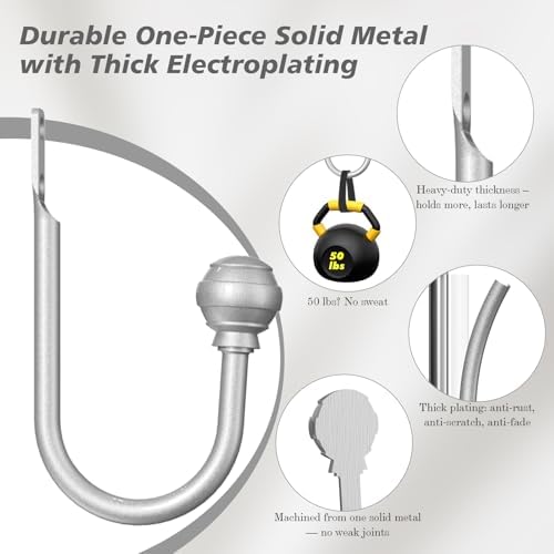 Hion Curtain Holdbacks Silver 2pcs, Curtain Tiebacks Wall Mounted Hooks - Image 3
