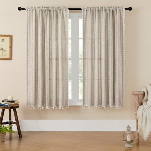 MitoVilla Boho Farmhouse Living Room Curtains 63 Inch Length 2 Panels, Modern by MitoVilla