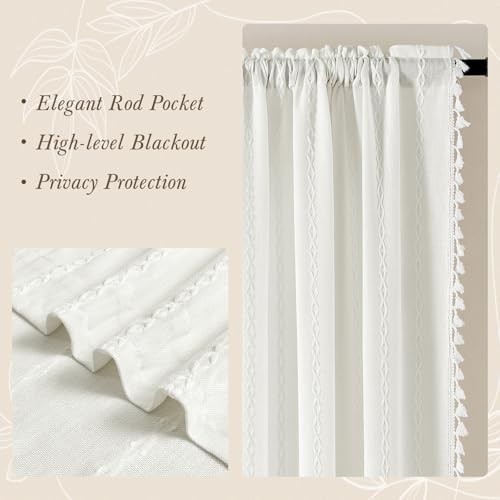 MitoVilla Ivory Boho Linen Bedroom Curtains 84 Inch Length 2 Panels Set - Image 5
