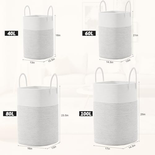 Artfeel Laundry Basket, Woven Cotton Rope Laundry Hamper, 100L Versatile Storage - Image 3