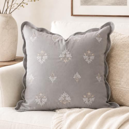 BlissBlush Throw Pillow Cover 20x20, Light Gray Velvet Decorative Pillow Cover by BlissBlush