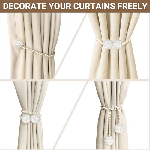 Hion Magnetic Curtain Tiebacks Beige 2pcs, Curtain Holdbacks Hooks Holders - Image 5