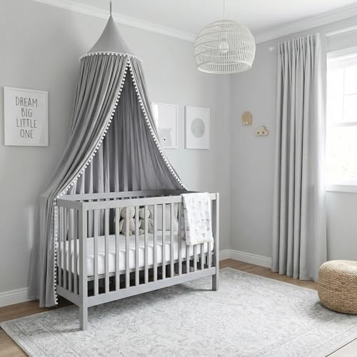 LOAOL Bed Canopy with Pom Pom Kids Reading Nook Hanging Tent - Image 3