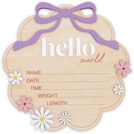 Hello World Wooden Baby Birth Announcement Sign by TTMerriwood
