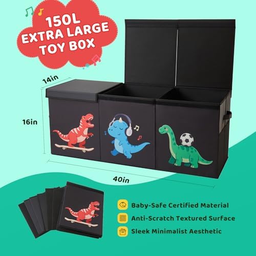 Extra Large Toy Box with Lid, Dinosaur Collapsible Toy Storage - Image 2