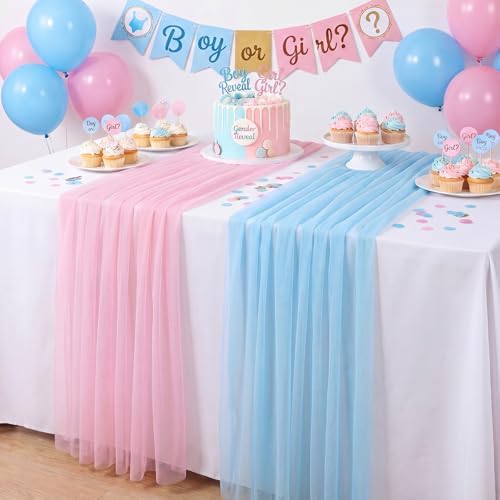 4 Pcs Pink Blue Table Runner for Gender Reveal Party Solid - Image 2
