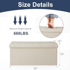 DUMOS 30 Inch Folding Storage Ottoman Bench, Large Hidden Storage Chest - Image 3
