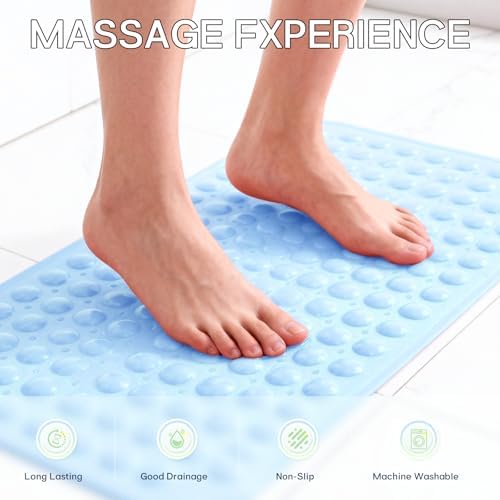 Anti-Slip Bathtub Shower Mat 28×15 Inch Opaque Light Blue - Image 5