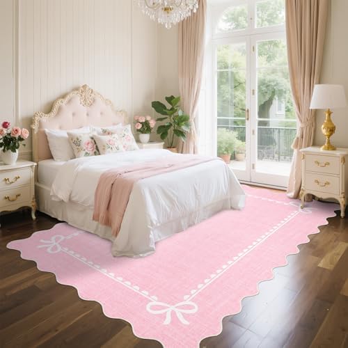 GarveeHome Scalloped Bow Rug 6x9 Washable Pink Rugs - Image 2