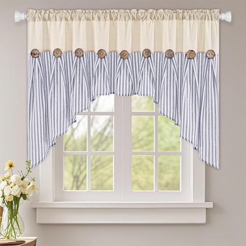ASPMIZ Farmhouse Cotton Linen Swag Valances by ASPMIZ