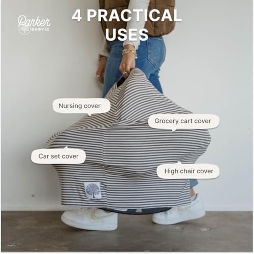 Parker Baby Co Multi-Use Cover: Carseat Cover, Nursing Cover: Pewter Stripe - Image 5