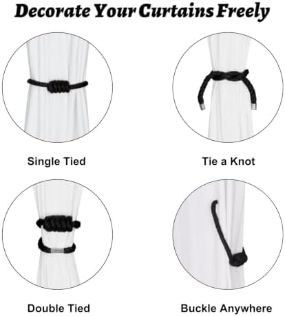 BEL AVENIR Magnetic Jute Curtain Tiebacks 2 Pack Hand-Woven Curtain Ties - Image 4