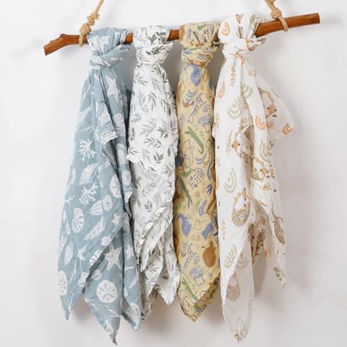 4 Set Muslin Swaddle Blankets Receiving Blanket - Image 4