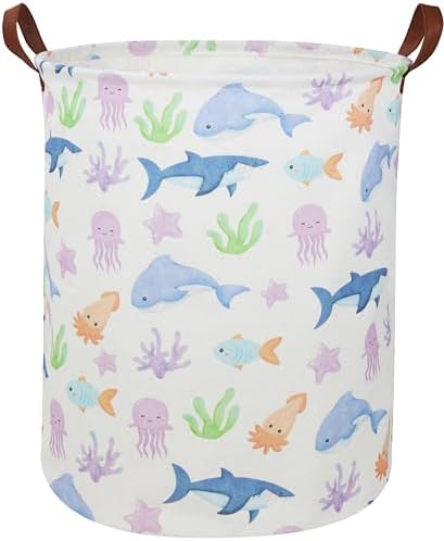 ESSME Fish Laundry Hamper, Hamper Collapsible Canvas Waterproof Ocean Storage by ESSME