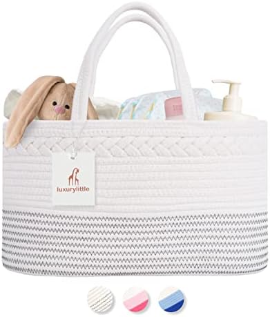 luxury little Diaper Caddy Organizer, Large Cotton Rope Nursery Baby Basket by LuxuryLittle