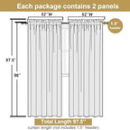 Lecloud Leia Black Sheer Curtains 96 Inches Long 2 Panels, Airy Leaf Jacquard - Image 2