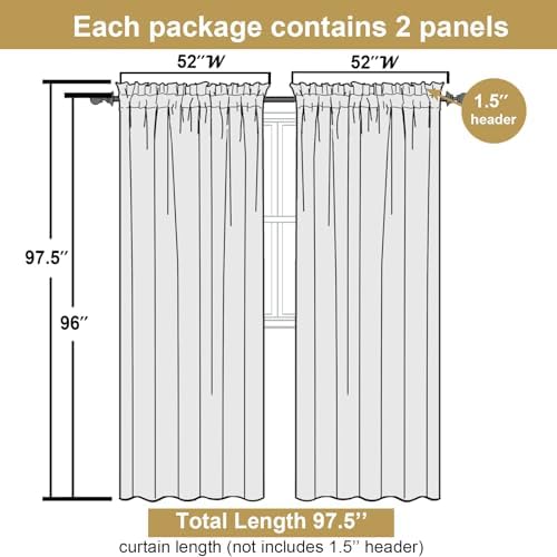 Lecloud Leia Black Sheer Curtains 96 Inches Long 2 Panels, Airy Leaf Jacquard - Image 2