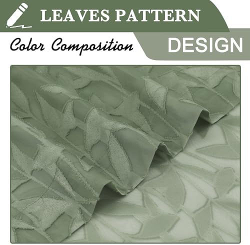 Lecloud Leia Sage Green Sheer Kitchen Curtains 24 Inch Length 2 Pcs, Jacquard - Image 4
