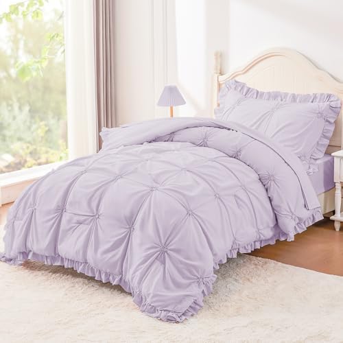 Twin Comforter Set for Girls, Boho Pintuck Bedding Comforter Sets, 4 Pieces by WOWELIFE