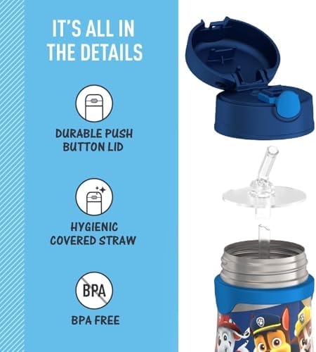 THERMOS Vacuum Insulated Stainless Steel 10oz Straw Bottle, PAW PATROL BOY - Image 4