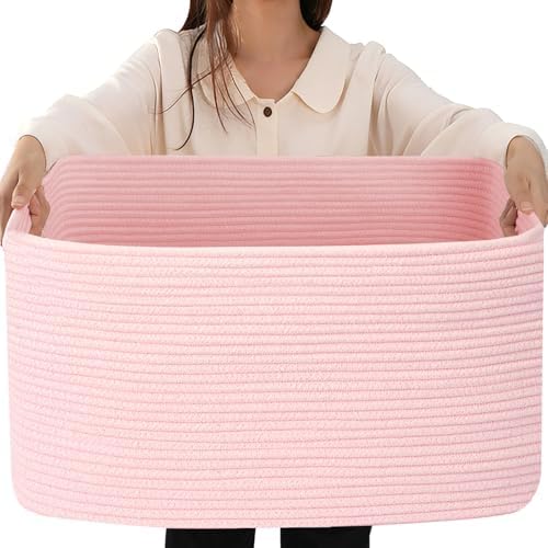 75L Large Woven Storage Basket, 22”x17”x12” Rectangle Blanket Basket by Hobasket