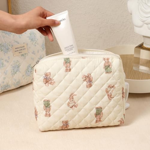 uekeboag 2Pcs Quilted Cotton Makeup Bag, Coquette Cosmetic Bag - Image 3