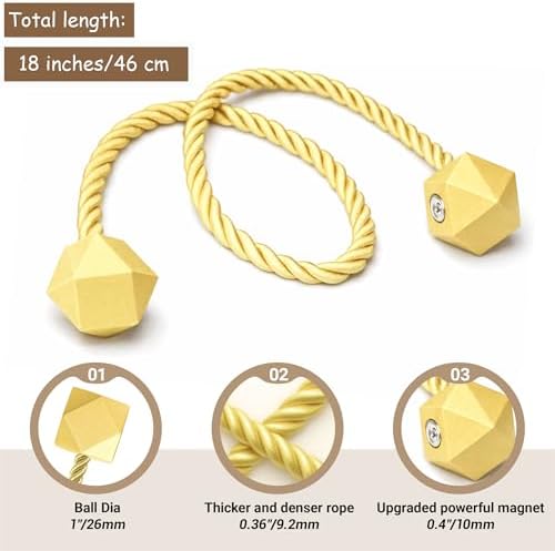 Hion Magnetic Curtain Tiebacks Golden 2pcs, Curtain Tiebacks Buckles Holdbacks - Image 2
