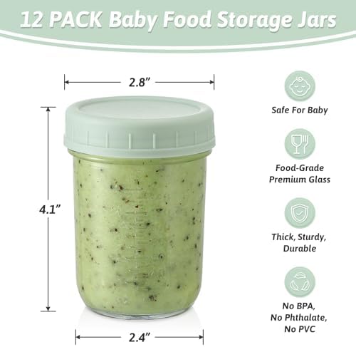 VITEVER 12 Pack Glass Baby Food Storage Containers - 8 oz Baby Food Storage Jars - Image 2