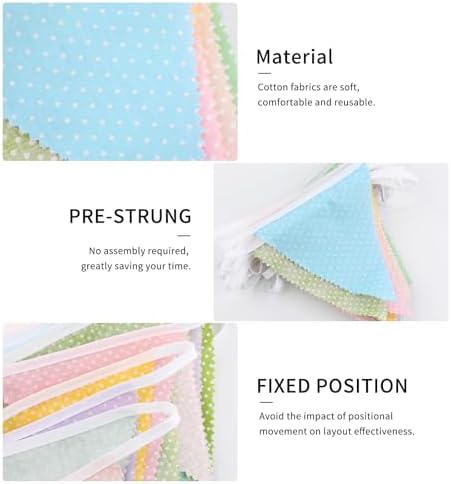 Pastel Macaron Polka Dot Pennant Banner, 32ft Cotton Triangle Bunting - Image 3