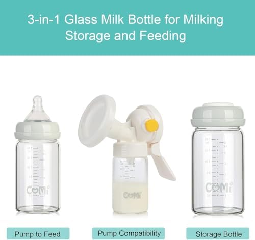 COMI Wide Neck Glass Breastmilk Collection n Storage Bottle, 4 Packs, 6oz - Image 2