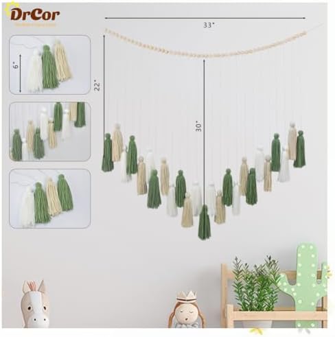DrCor Sage Green Boho Tassel Garland Wall Hanging Decor - Image 5