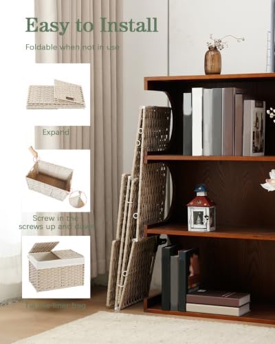 SETVSON Storage Basket with Lid 105L PE Rattan Storage Bin Light Khaki - Image 6