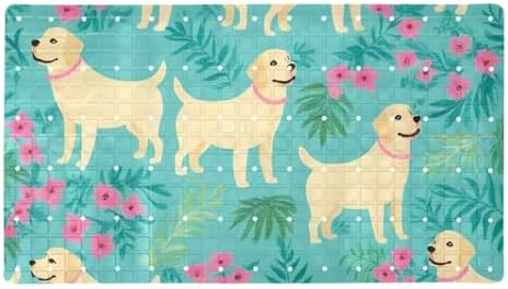 Bathtub Mat Non Slip 26.8x15.1In, Dogs Floral Bath Mat by Anna+Cowper