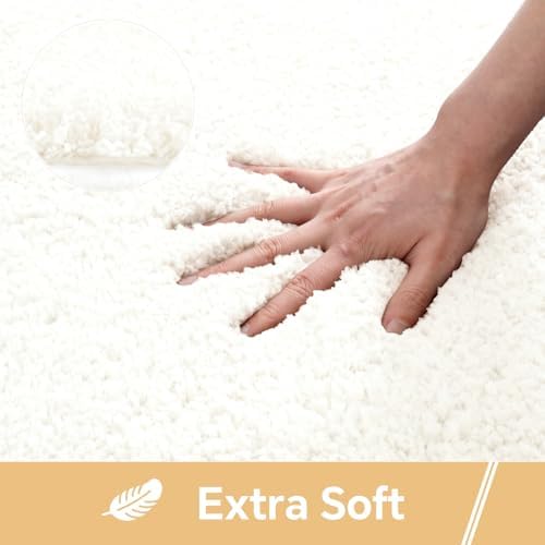 Polyester Bathroom Rug 20"x32" Cream, Non-Slip Soft Shaggy Bath Mat - Image 3