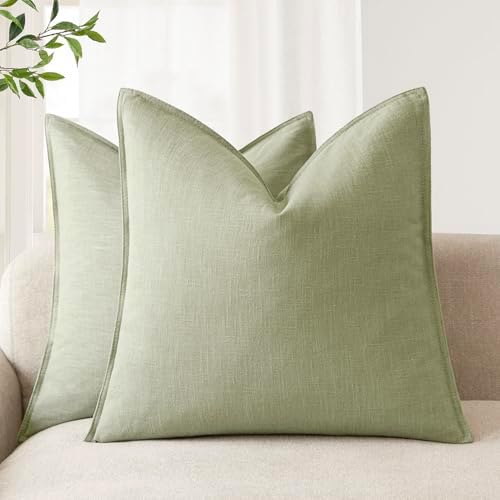 Foindtower Linen Solid Decorative Throw Pillow Cover 24x24 Inch Light Green by Foindtower