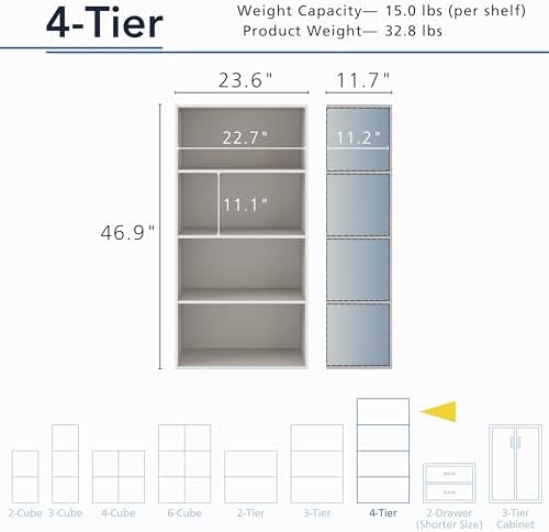 Homes: Inside + Out Apexa 4-Tier Cube Storage Organizer Shelves, Stackable Wood - Image 3