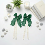 2 Pack French Lace Bow Curtain Tiebacks, Dark Green - Image 3