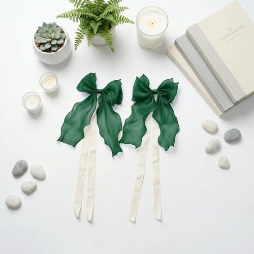 2 Pack French Lace Bow Curtain Tiebacks, Dark Green - Image 3