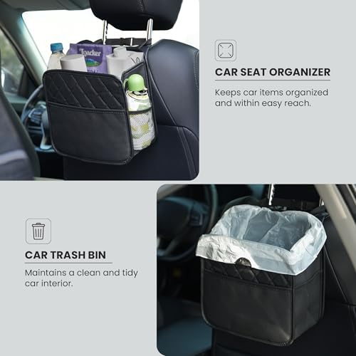 PU Leather Backseat Car Organizer, 2 Mesh Pockets, 9.8×9.8×5.5 in - Image 4