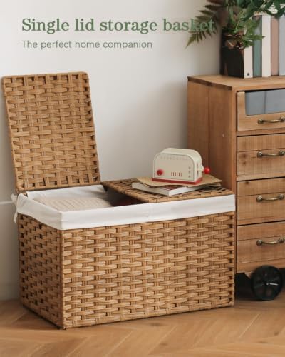 SETVSON Storage Basket with Lid Rattan Woven Storage Baskets with 2 Separate - Image 2