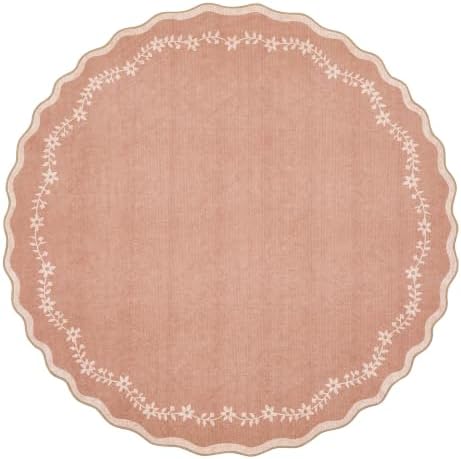 GarveeHome Large Round Rug 8ft Scalloped Washable Circle Living Room Rug by GarveeHome