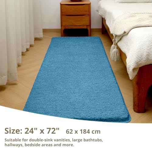 Polyester Bathroom Runner Rug 24"x72" Blue, Soft Shaggy Bath Mat - Image 2