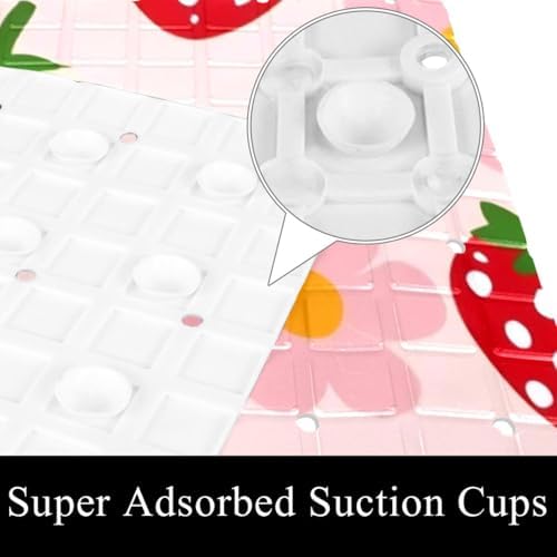 Shower Mat Non Slip 26.8 x 15.1 Inches, Strawberry Flower Bathtub Mat Shower - Image 3