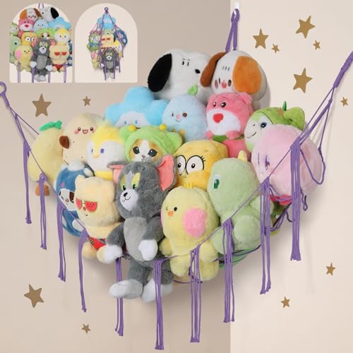 Stuffed Animal Hammock Corner, 55 Inch Large No Drilling Plushie Net by iHansee