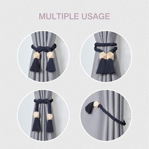 NICEEC 2 Pack Wooden Polyhedron Magnetic Curtain Tiebacks Boho Home Decor Drape - Image 6