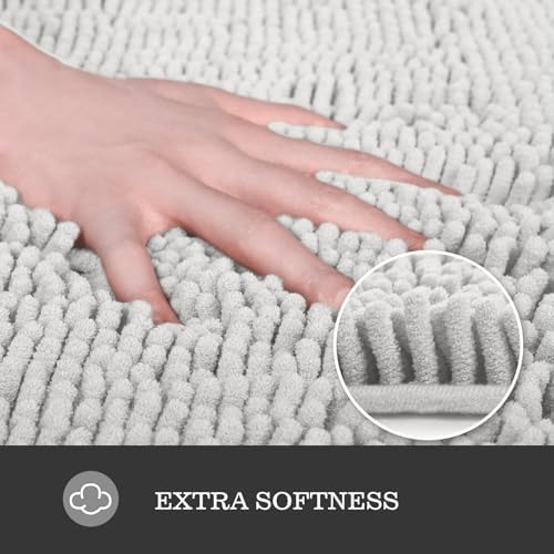 Yeaban Chenille Light Gray Bathroom Rug 20"x32", Non-Slip Rubber Backing - Image 2