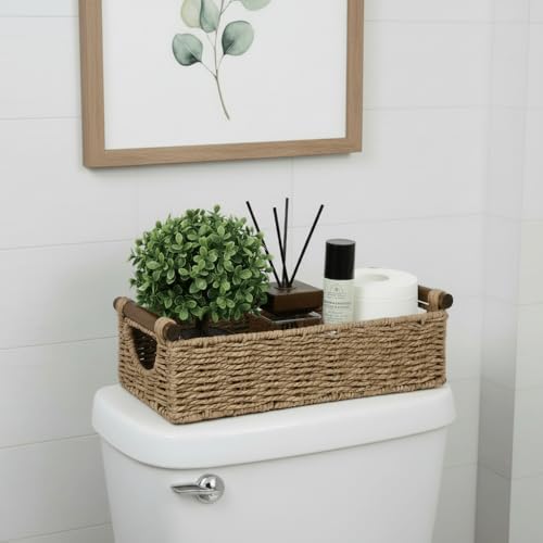 CubesLand Wicker Toilet Storage Basket Tray Organizer W/Cut Out Handle - Image 3