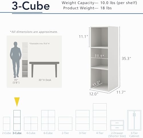 Homes: Inside + Out Apexa 3-Cube Storage Organizer Shelves, Stackable Wood - Image 3