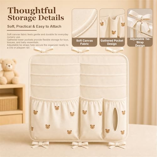 Bedside Caddy Nursery Playpen Organizer, Hanging Crib Book & Toy Storage - Image 6