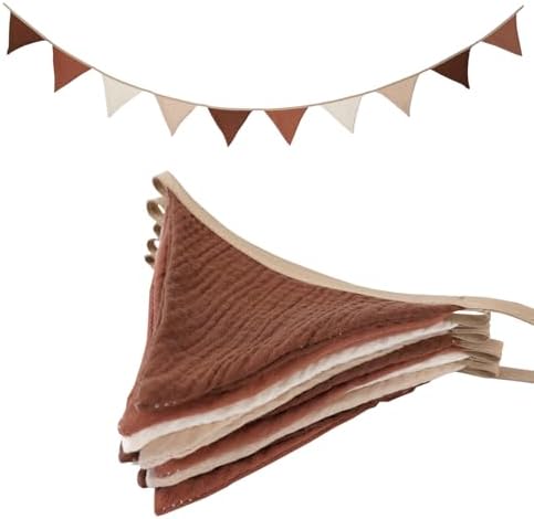 Pennant Banners Bunting Flags Beige and Coffee, Garland Triangle Banners Fabric by Uorbmaio